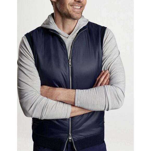 NEW MENS PETER MILLAR HOLDRIDGE HYBRID FULL ZIP SWEATER VEST JACKET, XXL NAVY - Picture 3 of 9